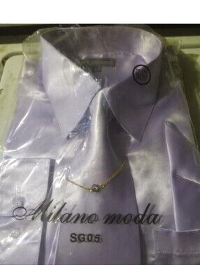Milano Lavender Satin Dress Shirt with Matching Tie 17.5